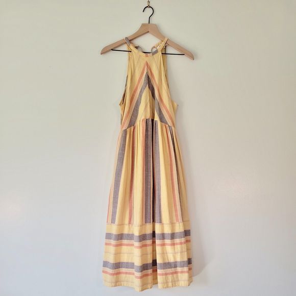 Listicle Dress Size Large Striped Woven Cotton Halter Summer Dress Pockets Boho - Picture 1 of 12